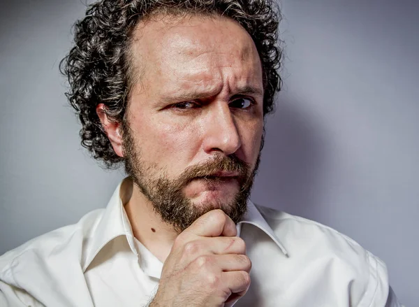 Preocupación Por Futuro Hombre Con Expresión Intensa Camisa Blanca —  Fotos de Stock