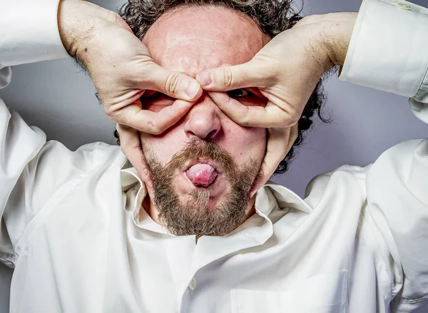 Imaginação Loucura Homem Com Expressão Intensa Camisa Branca — Fotografia de Stock