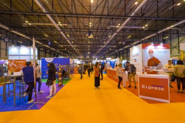 Madrid, İspanya. 25 Nisan 2018.Omexpo 2018 Fuarı, pazarlama dijital düzenlenen Madrid IFEMA pavyonlar