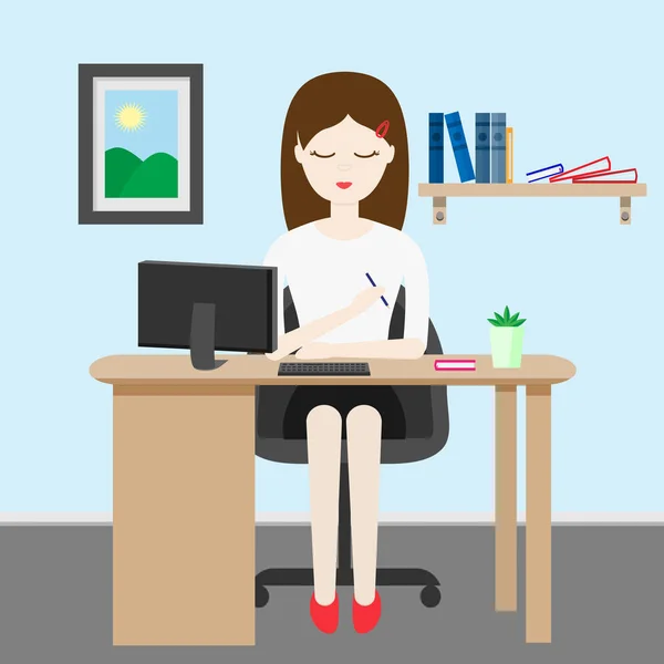 Μια γυναίκα στο χώρο εργασίας. — Διανυσματικό Αρχείο