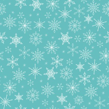 Turkuaz backgrou üzerinde kar taneleri ile Noel seamless modeli
