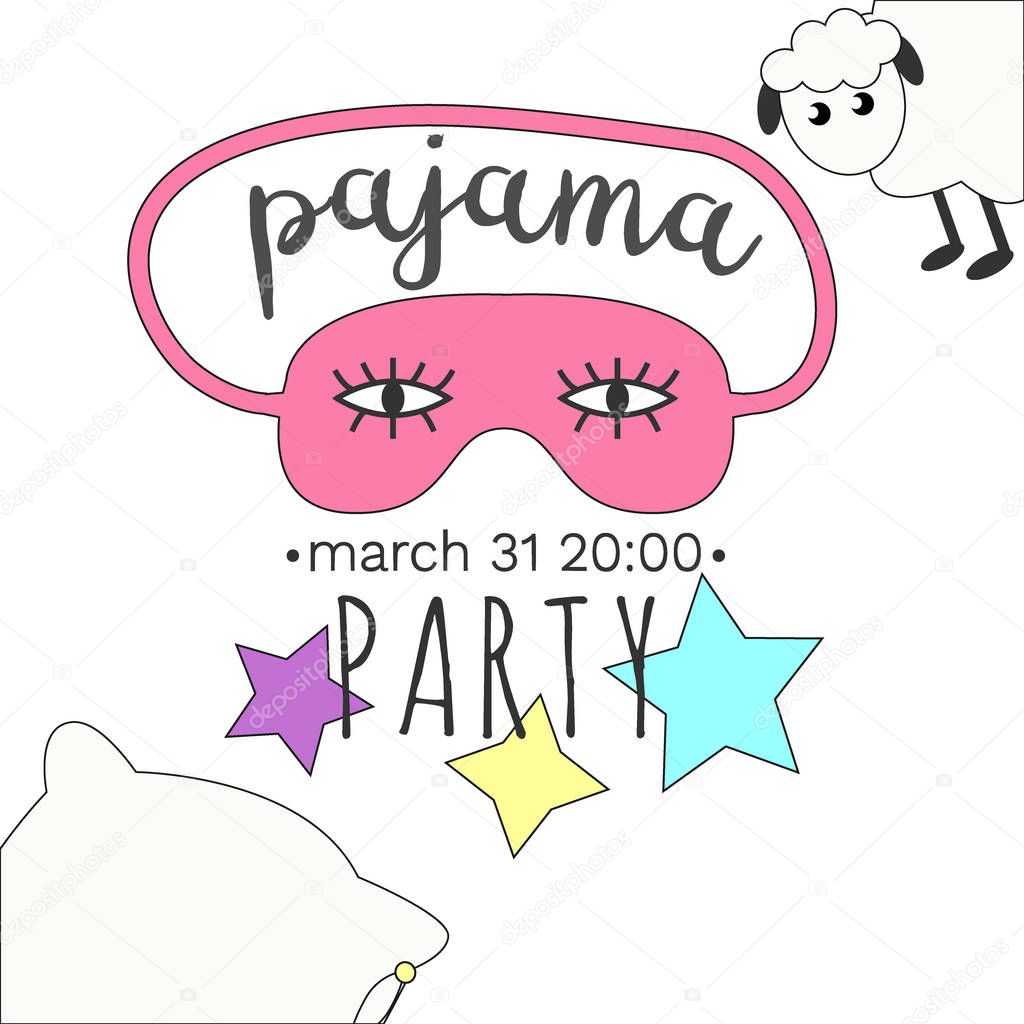 Girly Pajama Party Invitation in bright colors. 