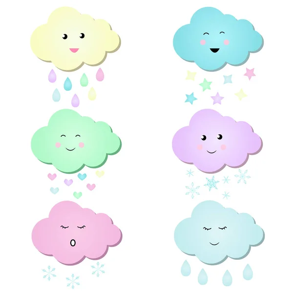 Set Cute Clouds Stickers Different Expression Printable Stickers Set Cartoon Stock Vector Image