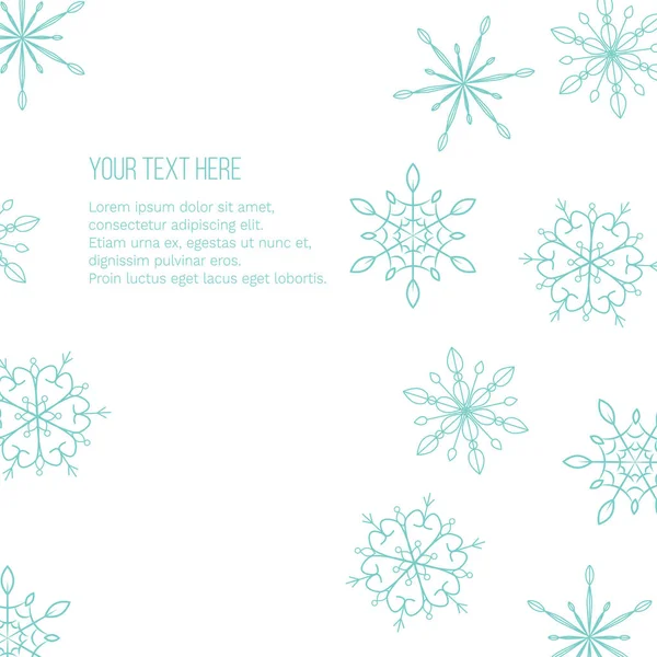 Ilustração vetorial com flocos de neve e lugar para texto sobre fundo branco . — Vetor de Stock