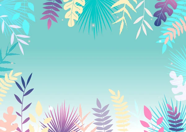 Vektorillustration Mit Bunten Tropischen Blättern Und Leerem Raum Für Text — Stockvektor