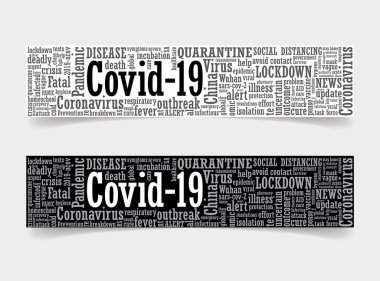 Coronavirus covid-19 kelime bulut etiket web banner tasarımı illüstrasyonu