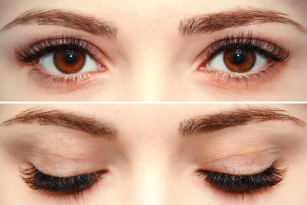 Primer plano macro disparo de la moda ojos visage.Perfect forma maquillaje y pestañas largas. Cosméticos y maquillaje —  Fotos de Stock