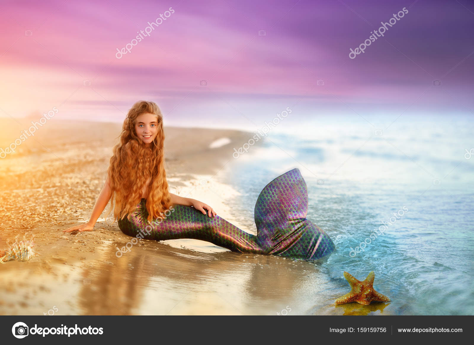 Blonde Beautiful Siren Mermaid Mermaid Girl With Pink Tail Put