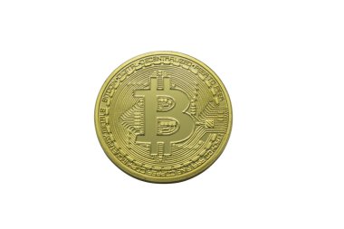Beyaz arka plan üzerinde izole altın Bitcoins yüz (dijital sanal para).