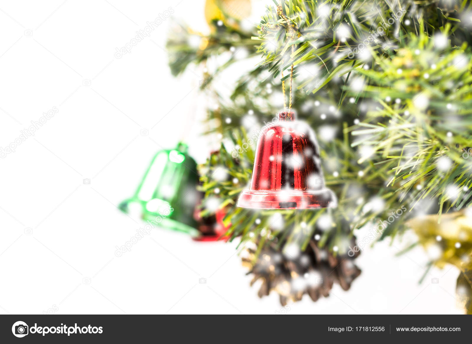 Download Red And Green And Gold Christmas Bell Decoration Hanging From Christmas Tree Stock Photo Image By C Jomvairai 171812556