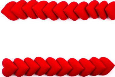 tebrik kartı çerçeve beyaz zemin üzerine kırmızı kalplerin. Kopya alanı ve Sevgililer günü kavram olarak kullanarak, kavram seviyorum. düğün günü, sembol Valentine's day.