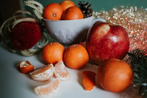 Christmas New Year Composition with Tangerines — Stock Photo, Image