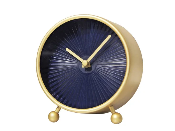 Graue Uhr mit blauem Zifferblatt isoliert auf weiß. — Stockfoto