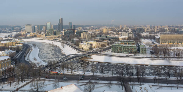 Snowy Vilnius and river view from the Gediminas Hill