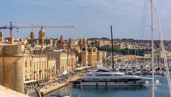 Birgu Málta 2019 Szeptember Jachtok Hajók Horgonyoztak Máltai Grand Harbour — Stock Fotó