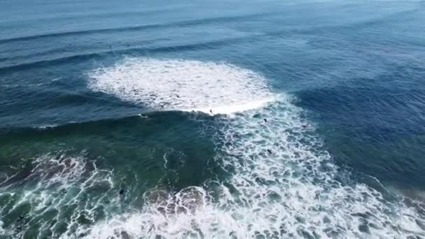 Filmagem Aérea Das Ondas Oceânicas Surfistas Las Canteras Beach Playa — Vídeo de Stock