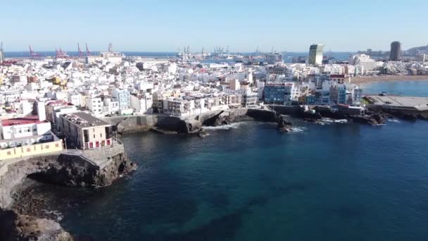 Vue Aérienne Las Palmas Gran Canaria Ancien Beau Bâtiment Port — Video