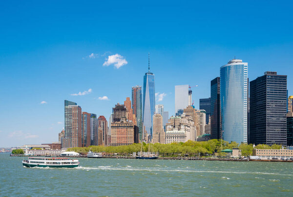 New York City, USA, Manhattan skyline, View from Staten Island Ferry