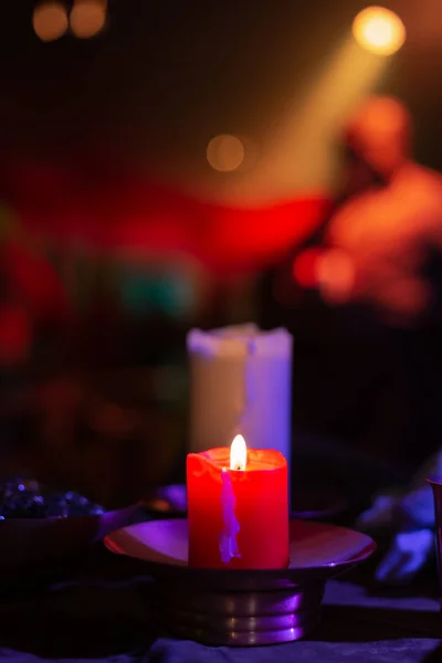 Kerzenschein Auf Dem Weihnachtsmarkt Dezember Deutschland — Stockfoto