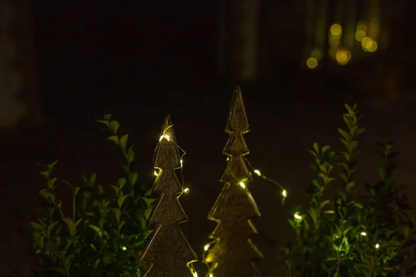 Árbol Navidad Con Luces Led Celebración Invierno — Foto de Stock