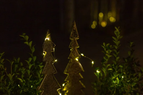 Weihnachtsbaum Mit Led Lichtern Bei Winterfeier — Stockfoto