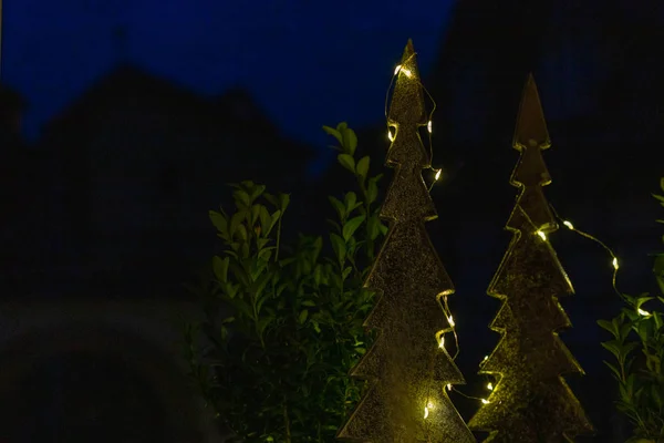 Arbre Noël Avec Lumières Led Dans Célébration Hiver — Photo