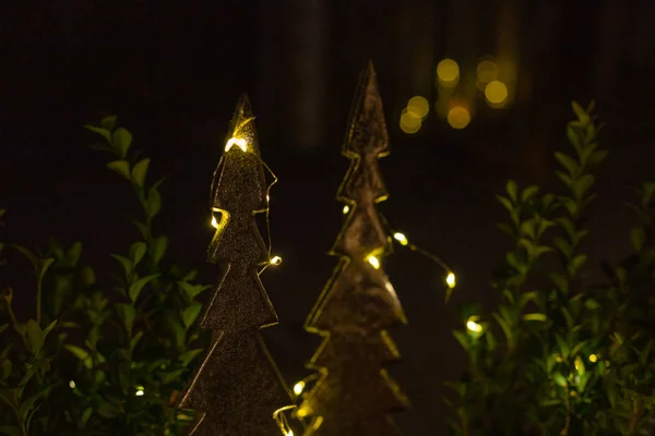 Árbol Navidad Con Luces Led Celebración Invierno — Foto de Stock