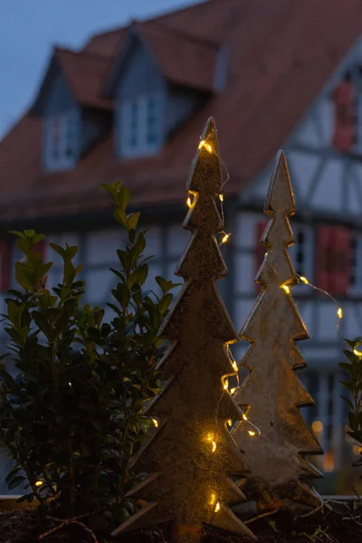 Árbol Navidad Con Luces Led Celebración Invierno — Foto de Stock