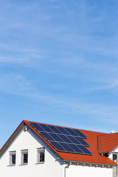 Solar panels on a rooftop of a new building — 스톡 사진