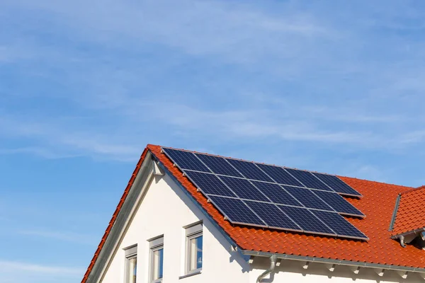 Solar panels on a rooftop of a new building — 스톡 사진