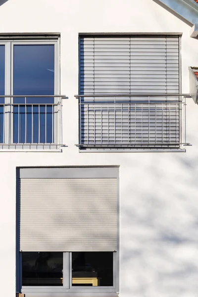 New Building Facade Windows White Wall Sunny Afternoon South Germany — Stock Photo, Image