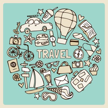 Vintage seyahat nesne kümesi. 