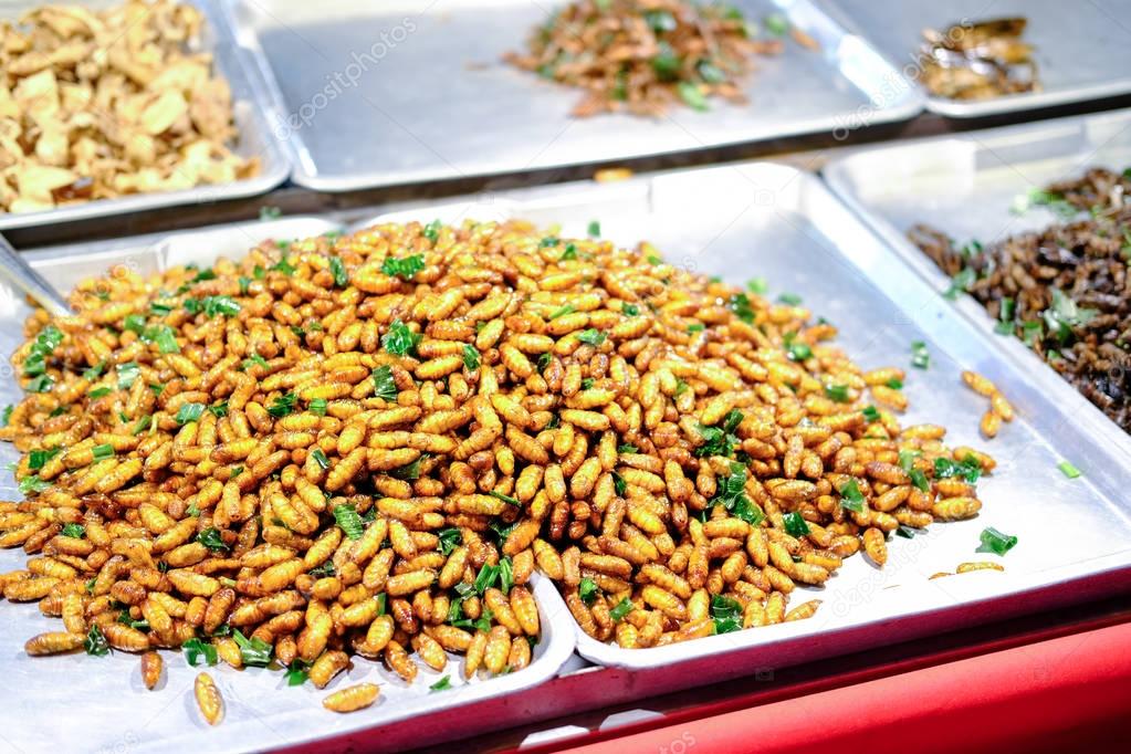 Fried insects from street food in Thailand