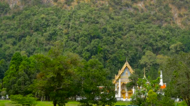 Thai wat se ve entre la vegetación — Vídeo de stock