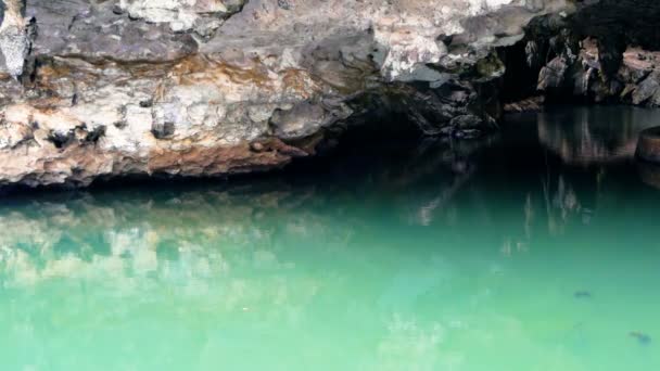 Paisaje con el reflejo de rocas en la superficie del agua — Vídeos de Stock