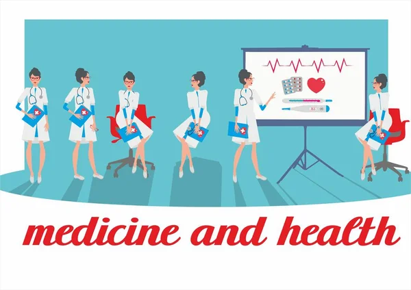 Medicina y salud médico mujer personaje de dibujos animados — Archivo Imágenes Vectoriales