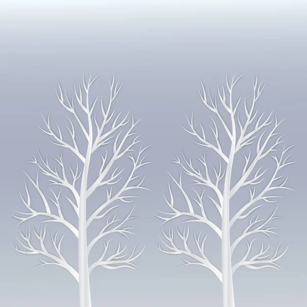 Drzewa na tle pokryte śniegiem zima. styl sztuki papieru. — Wektor stockowy