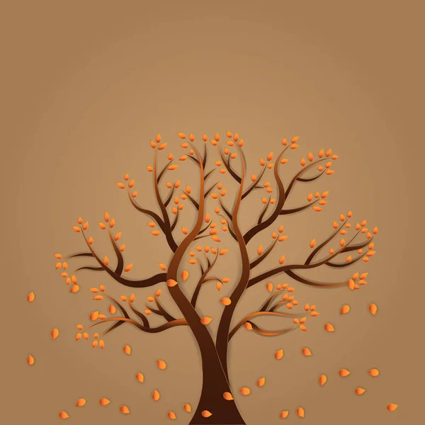 Vetor de árvore de outono com folhas caindo. estilo de arte de papel . — Vetor de Stock