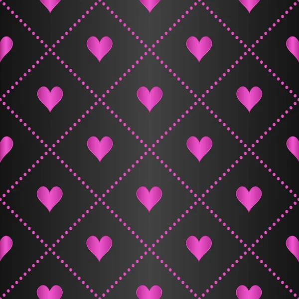 Seamless geometric pattern with hearts on dark background. Vector — Stock Vector