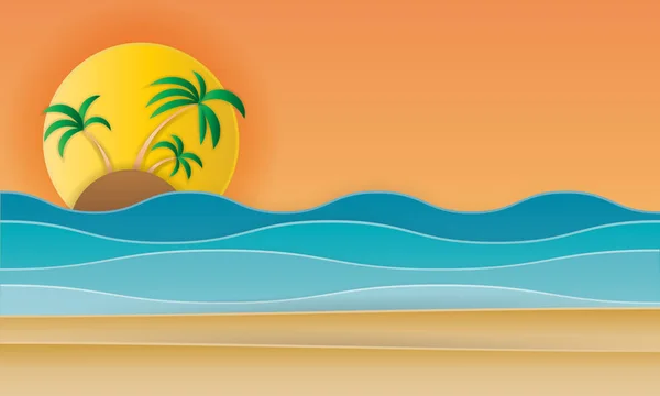 Strand landschap met strand zon Flat Design Style. — Stockvector