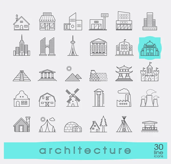 Conjunto de iconos de edificios y arquitectura . — Vector de stock