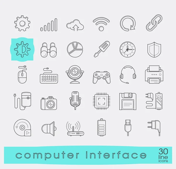 Ensemble d'icônes de ligne pour interface informatique . — Image vectorielle