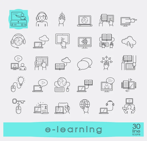 A lapos vonalnak az e-learning ikonok gyűjtemény. — Stock Vector