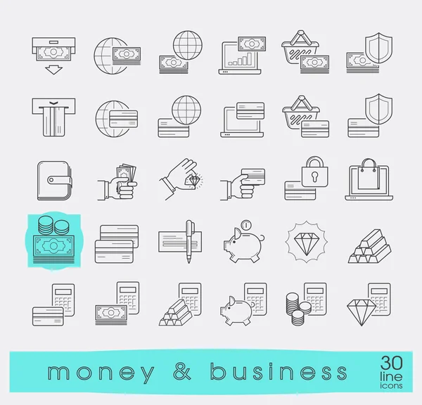 Conjunto de dinero de línea e iconos de negocios . — Archivo Imágenes Vectoriales