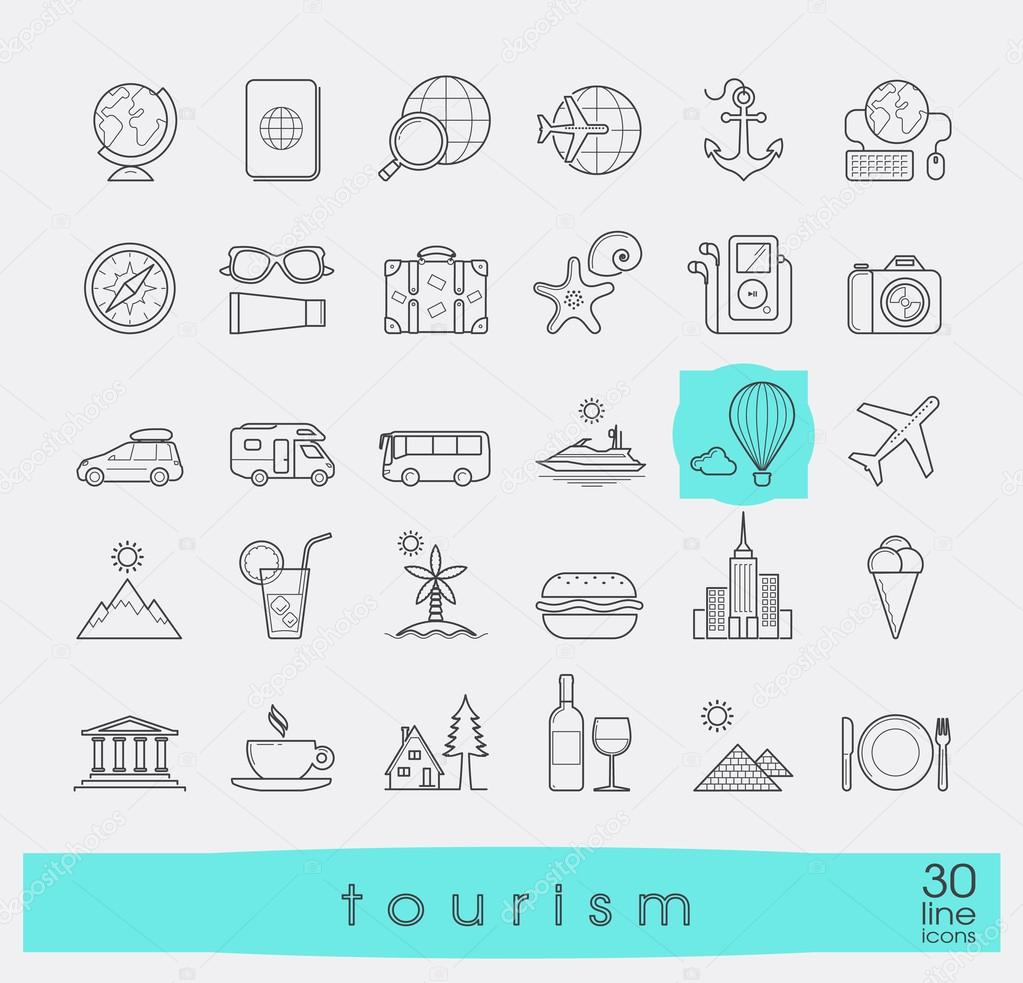 Set of premium quality line tourism icons.
