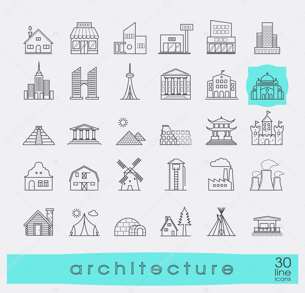 Buildings and architecture icons set. 