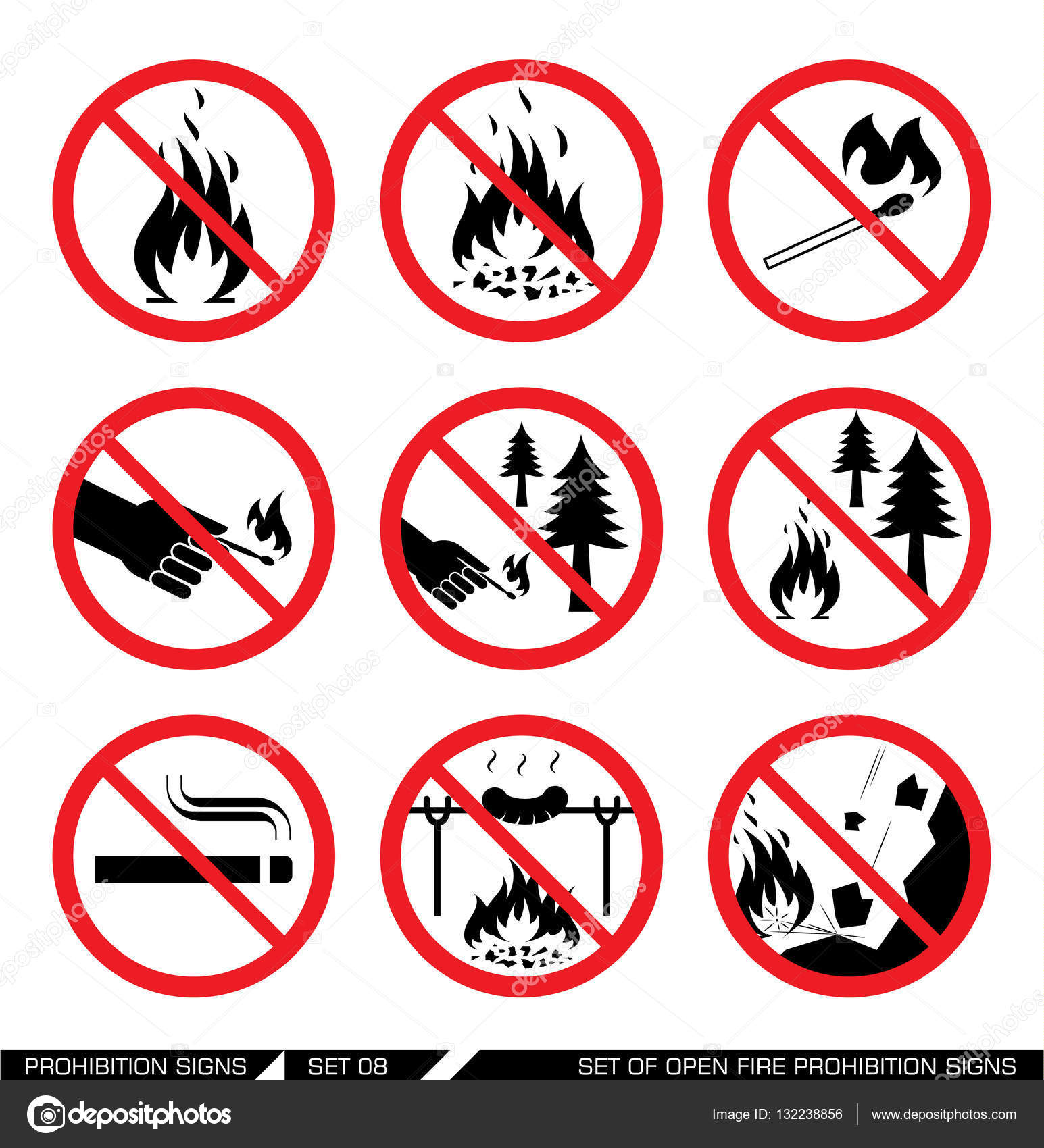 Zaprojektuj Własny Znak Zakazu W Zakresie Bezpieczeństwa Pożarowego Zestaw kominek znaki zakazu — Grafika wektorowa © dejanj02 #132238856