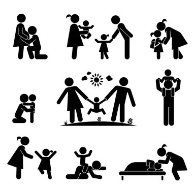 Mutlu aile simgeler kümesi. Vektör piktogram çizim.