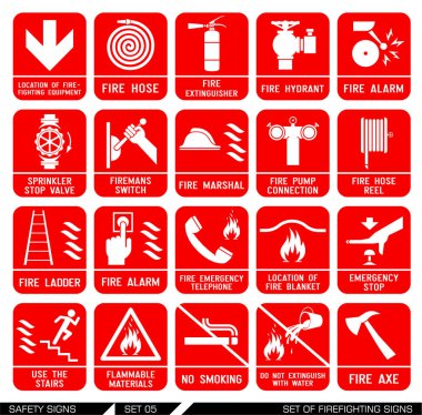 Set of safety signs. Firefighting icons. clipart