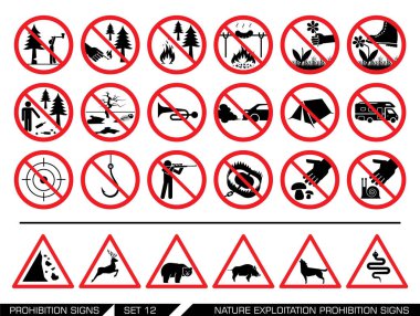 Set of nature exploitation prohibition signs clipart